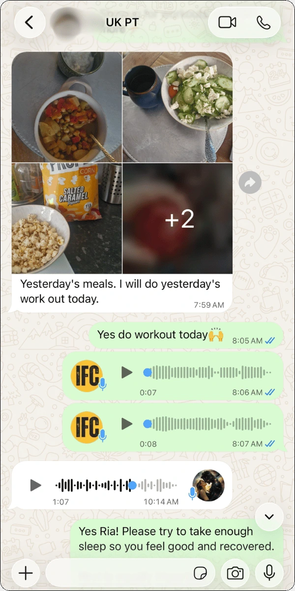 Indian fitness coach daily followups on WhatsApp